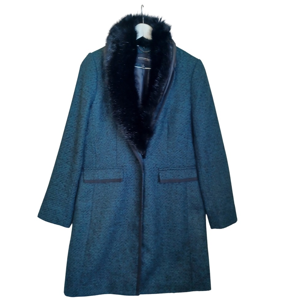 Banana Republic Teal Wool Blend Faux Fur Collar Coat Nova Fides Italian Fabric S